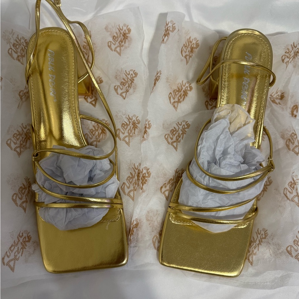 Public Desire Gold Strappy Heels